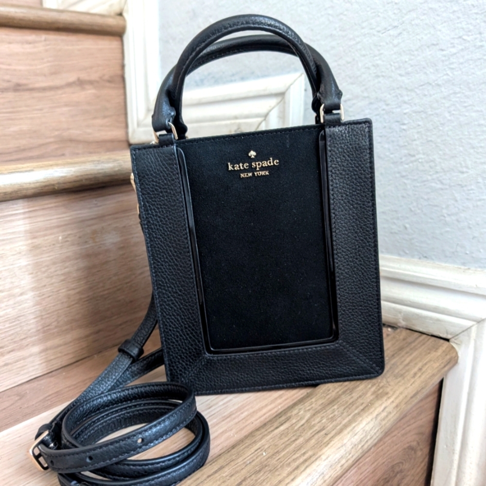 NWT Kate Spade KI886 Lena Suede Leather Mini Tote Crossbody In Black Multi